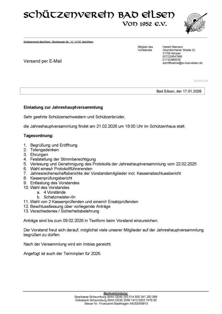 Einladung Jahreshauptversammlung